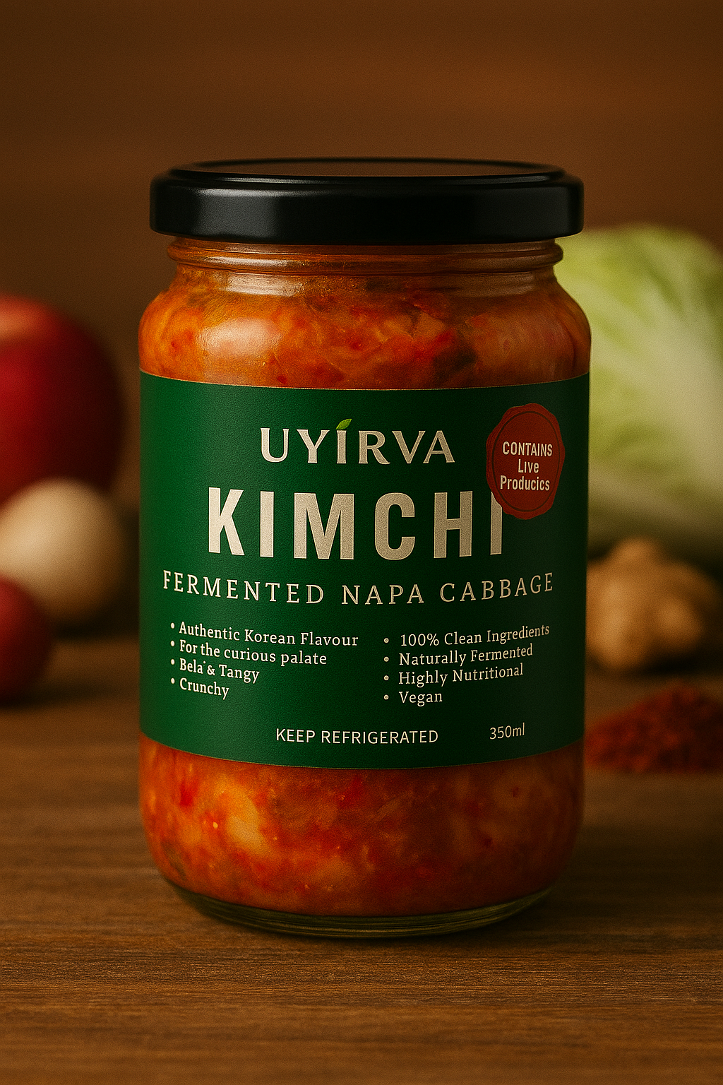 Uyirva Kimchi jar close-up and label detail